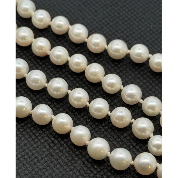 Estate Designer 14K Yellow Gold 6 mm Hand Knotted Pearl Necklace - Picture 2 of 8